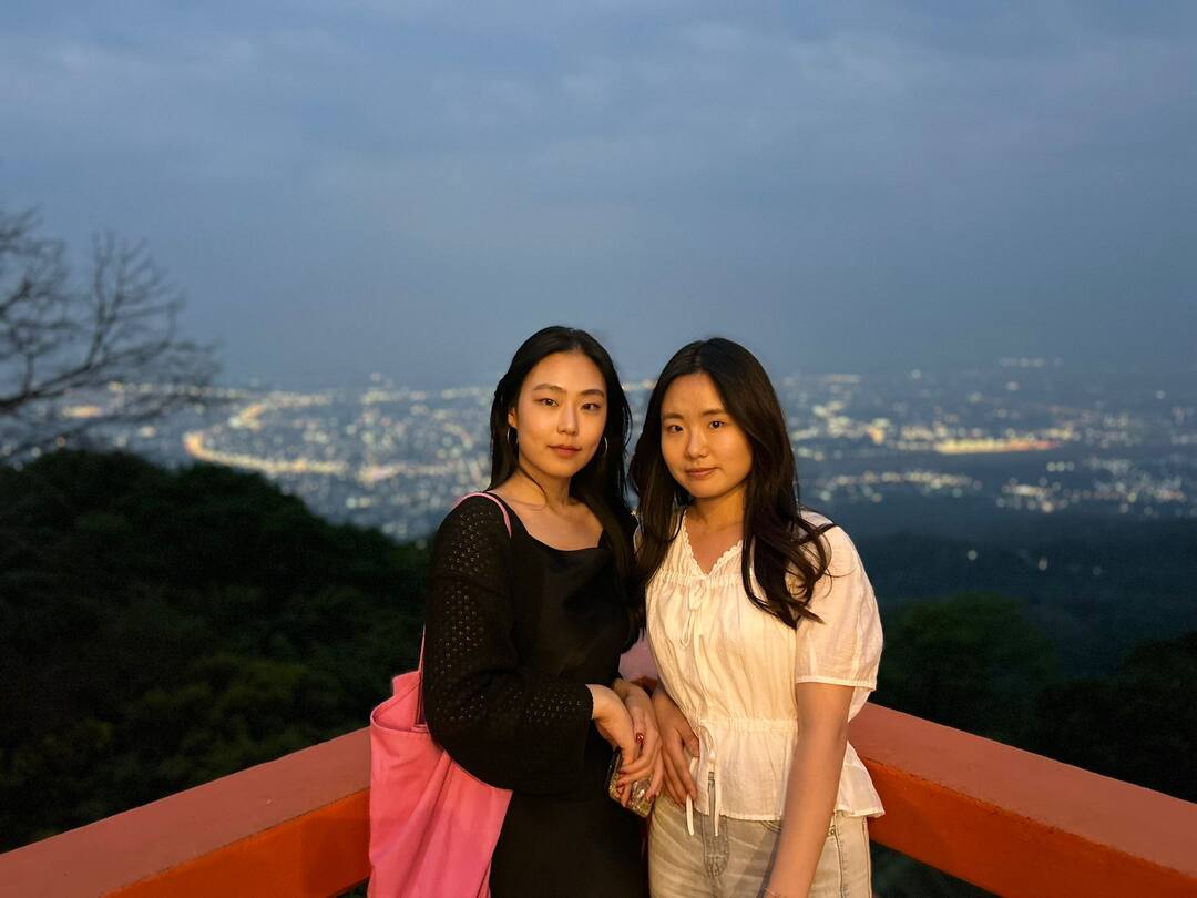 Friends at the viewpoint at dusk
