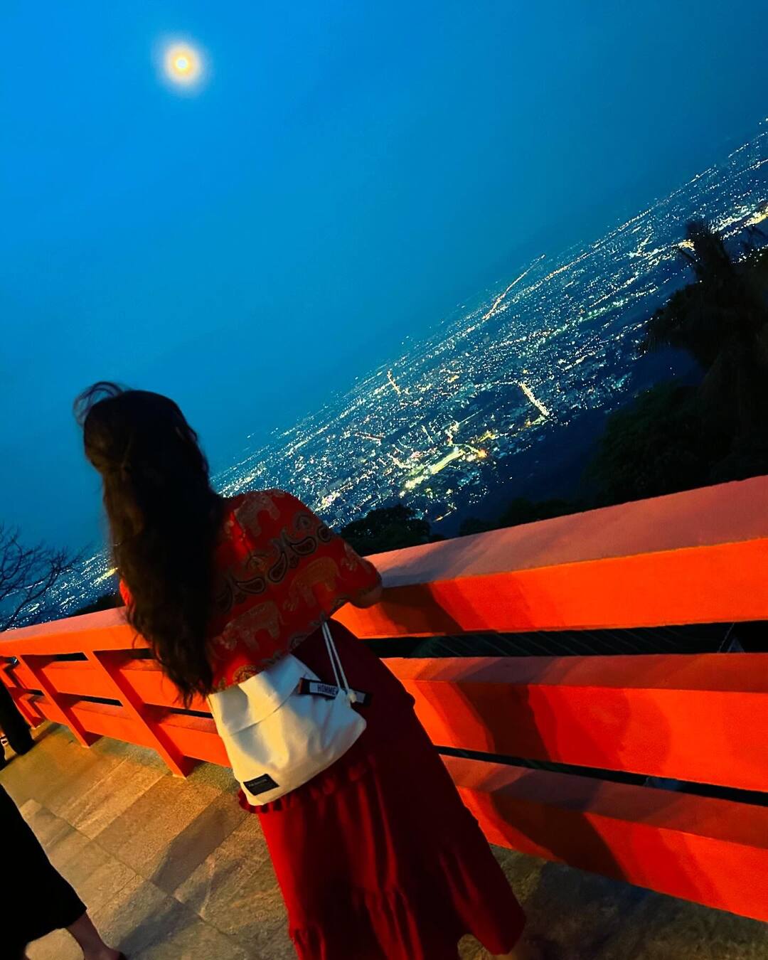Chiang Mai city lights under the moon
